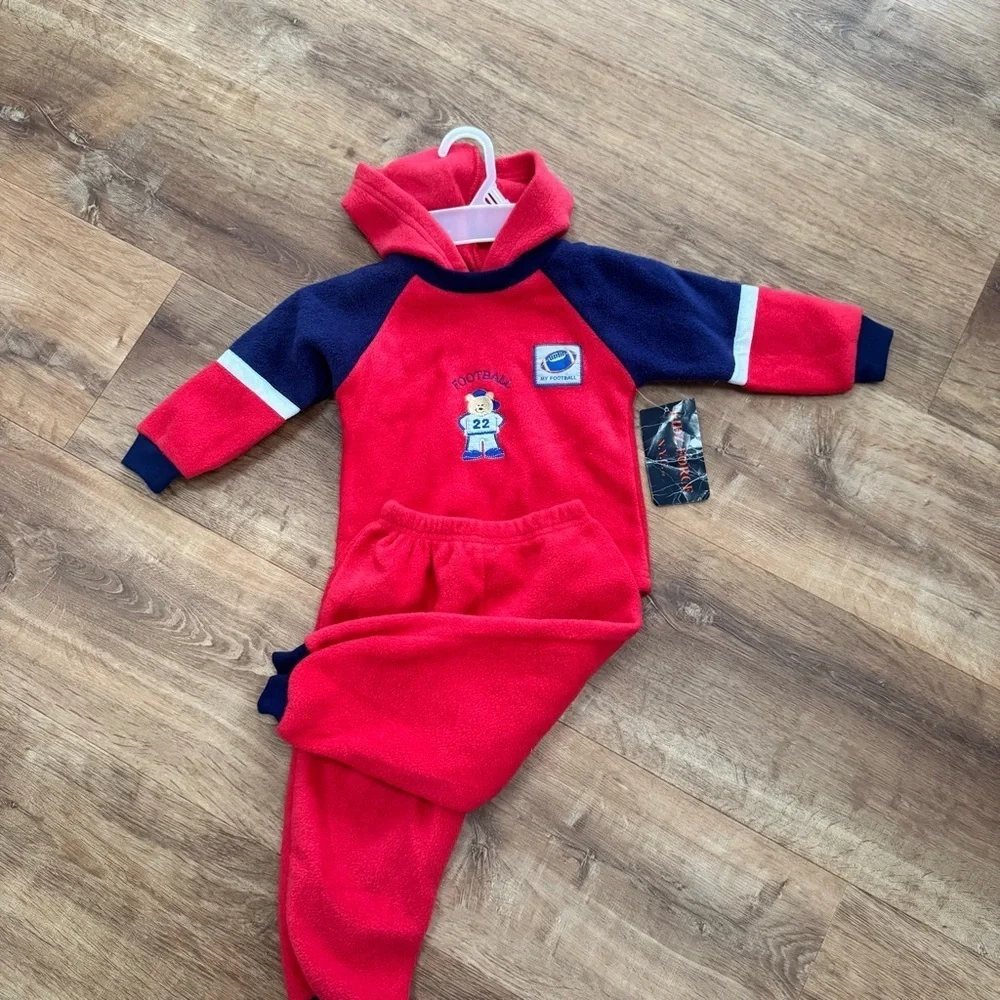 Kidz Force NYC 24 Months "My Football" Red Blue Fleece Pajama Set Loungewear - Picture 2 of 13